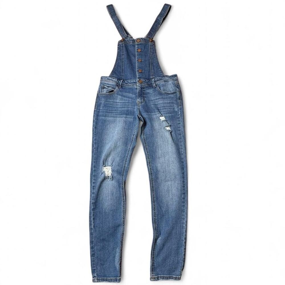 Tinseltown Denim Couture Skinny Overalls Distressed Medium